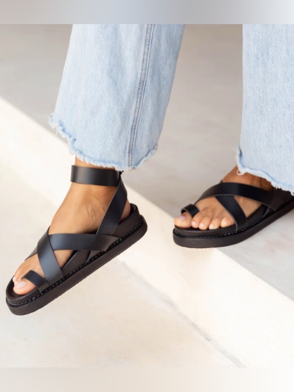 NWT Liberté Bronte Leather Sandal Black Sz 7/7.5 (38) $145